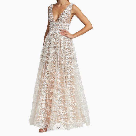 Bronx and Banco Megan V Neck Lace Gown - Picture 2 of 6